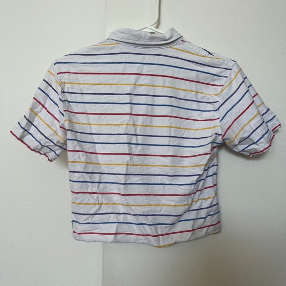 Colorful Stripes White Collared Crop Top - Picture 2 of 3
